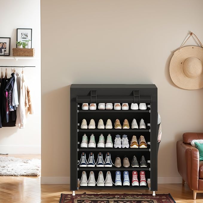 5-Tier Vertical Shoe Rack Organizer, Space Saving Shoe Storage Organizer, Black