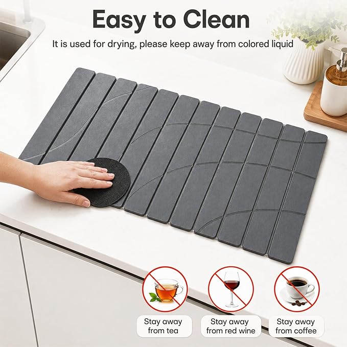 Extra Large Stone Dish Drying Mat for Kitchen Counter, Quick Dry Stone Dish Mats
