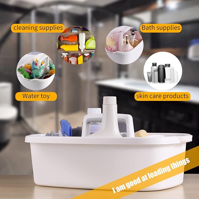 2-Pack Large White Cleaning Caddy for Cleaning Supplies with Handle