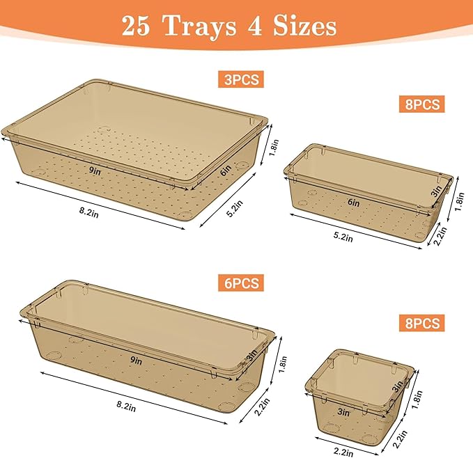 25 PCS Plastic Drawer Organizer Set, Champagne