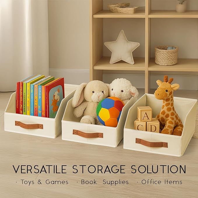 Homsorout Fabric Storage Bins for Organizing - 10 Pack Large Trapezoid Collapsible Storage Bins with Front Handle, Closet Organizers and Storage for Bedroom, Home Shelves, Small Spaces, Beige