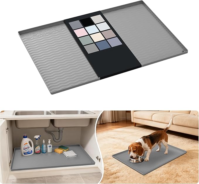 Waterproof Silicone Under Sink Mat 28'' x 22'' Shelf Liner for Kitchen, Beige