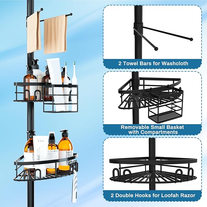 Rustproof Corner Shower Caddy Tension Pole