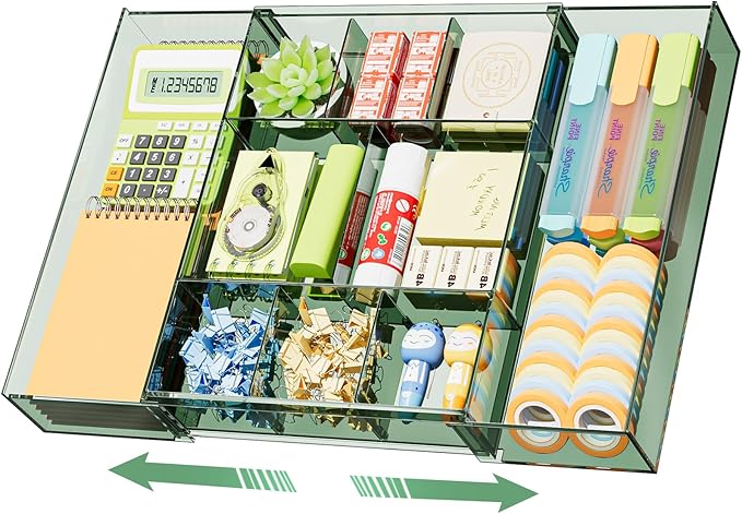 Expandable Desk Drawer Organizer, Clear Green
