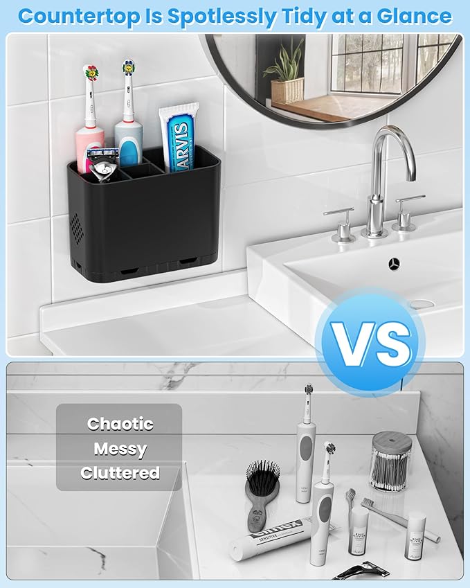 Toothbrush and Toothpaste Holders for Bathrooms Countertop - Detachable 5 Slots Kids Electric Toothbrush Holders Set Wall Mounted with Removable Dividers for Bathroom Decor and Accessories Organizer