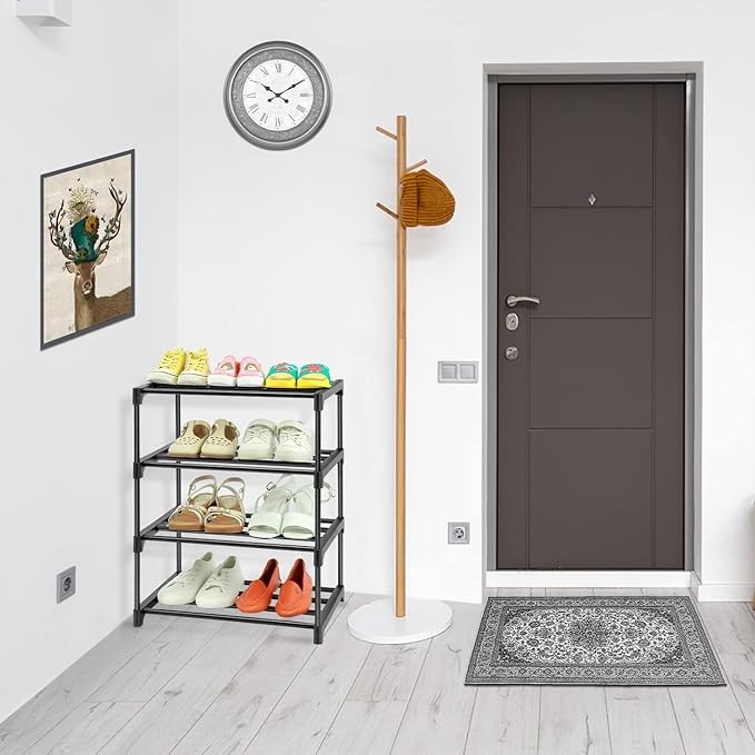 4-Tier Small Shoe Racks, Narrow Shoe Rack for 6-8 Pairs Shoe Storage