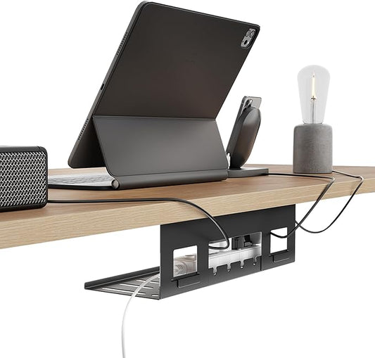 Under Desk Cable Management Tray, 15.7 Inches Metal Cord Organizer Rack, Black
