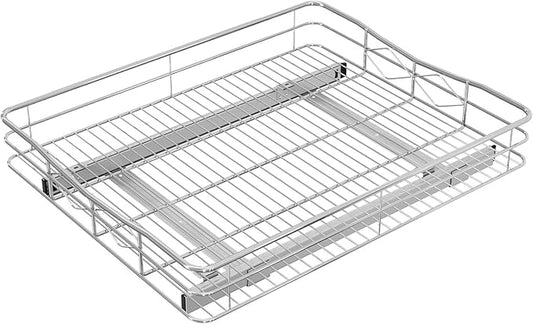 Pull Out Cabinet Organizer, 50LB Load Capacity Bottom-mount Sliding Drawer for Pots and Pans, 14" W x 21" D Under Sink Storage Shelf for Cabinet Opening 15" W x 22" D or Larger, Chrome Finish