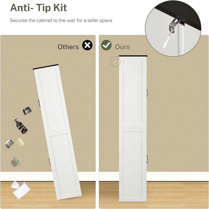 TEENFON Tall Pantry Cabinet, Kitchen Cabinet with 4 Shelves, Adjustable Shelves, Pantry Cabinets with 4 Barn Doors, Tall Kitchen Cabinets for Dining Room, Living Room, White