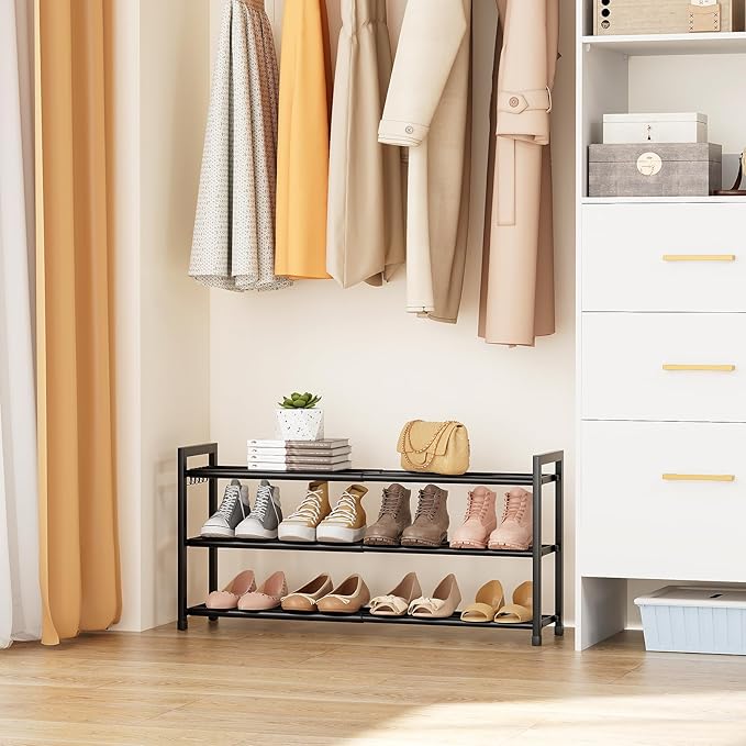 Expandable Shoe Rack for Closet, Bedroom with 5 Hooks