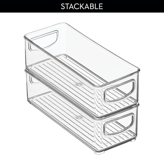 iDesign Stackable Storage Bin with Handles for Pantry, Fridge, or Freezer, Clear, Made in USA