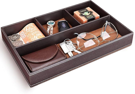 Faux Leather Valet Tray for Men, Stackable Jewelry Organizer for Drawers Inserts
