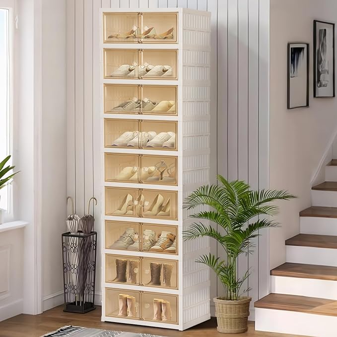 Portable Extra Large Folding Shoe Rack, Shoe Organizer Storage Box for Closet With Magnetic Clear Door, Shoe Storage Cabinet for Living Room, Entryway(9 layers—18 Pairs, Style-A)