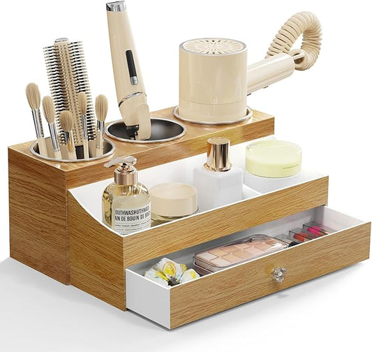 Acrylic Hair Dryer Holder with Drawer, Wood