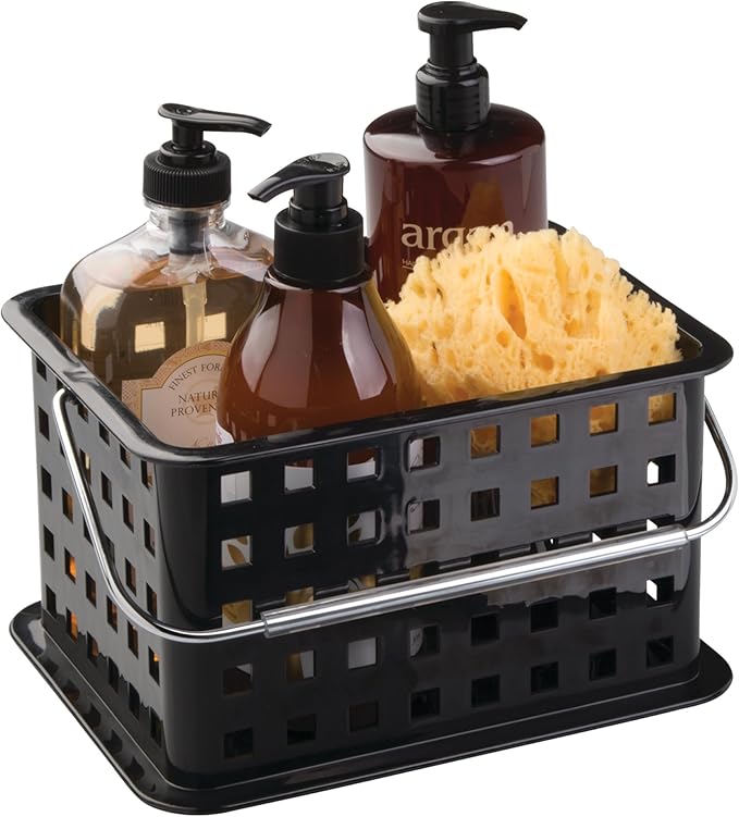 Plastic Shower Caddy Basket with Handle for Bathroom or College Dorm, Black