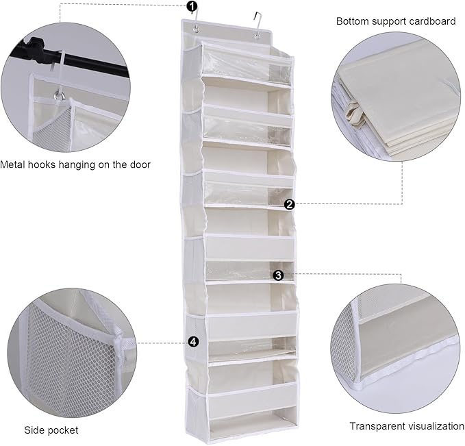 Over The Door Hanging Organizer, 6 Tier Closet Organizers and Storage with Mesh Side Pockets, Clear Window Door Shoe Organizer for Bathroom, Bedroom, Dorm, Yarn, Towel, and Accessory Storage