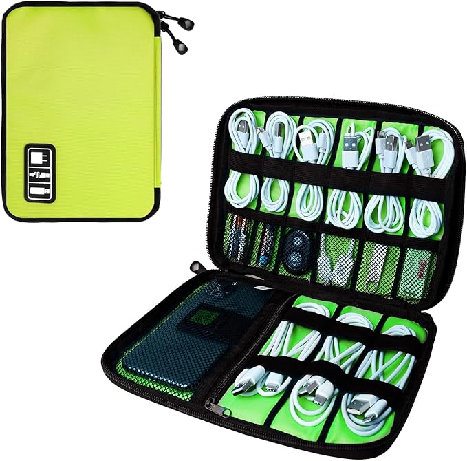Lcsmaokin Electronics Organizer Travel Case,Electronic Accessories Storage Bag,Portable Waterproof Cable Organizer Bag,Travel Cord Organizer Bags for Small Charging Cord Storage,SD Card-Green