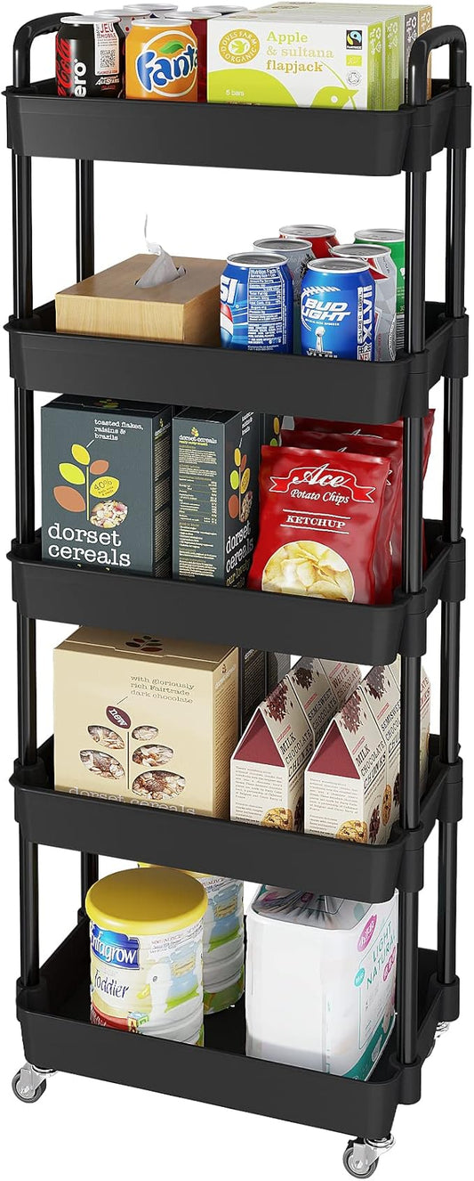 Multifunction Utility Rolling Cart, 5-Tier Plastic & Metal Storage Organizer