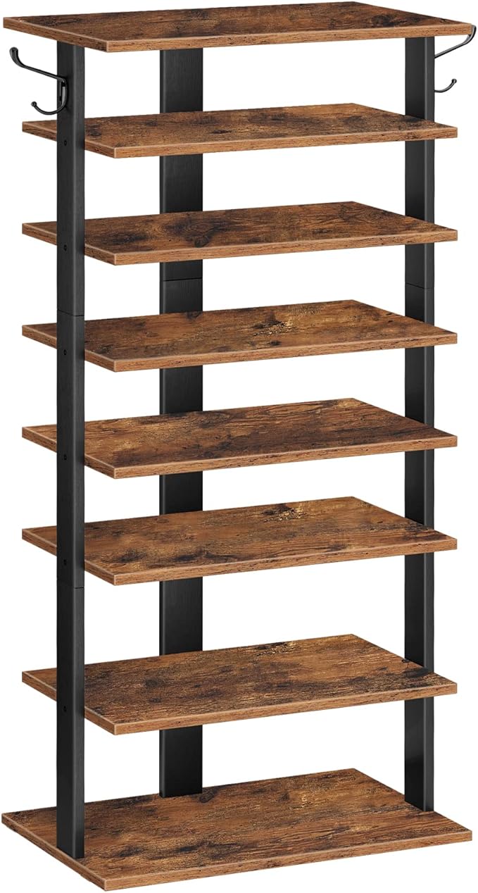 8 Tiers Vertical Shoe Rack, Rustic Brown BF750XJ01