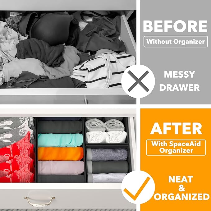 Drawer Organizer Clothes, 12 Pack Dresser Organizer Bins for Nursery, Black