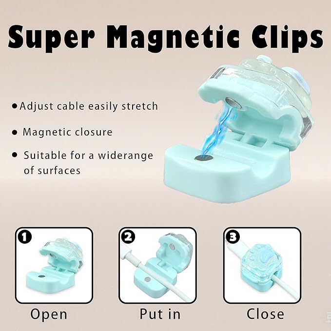 3Pack Magnetic Cable Clips for Nightstand, Cat