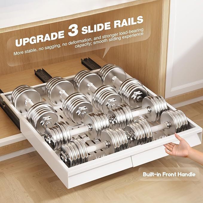 Seinloes Pull Out Cabinet Organizer, 4-Side Expandable to Fit Most Cabinets, 3 Rail Slide Out Drawers with Raising Pad for Framed & Frameless Cabinets, 13"-21" W x 17"-24" D, White, 4 Pack