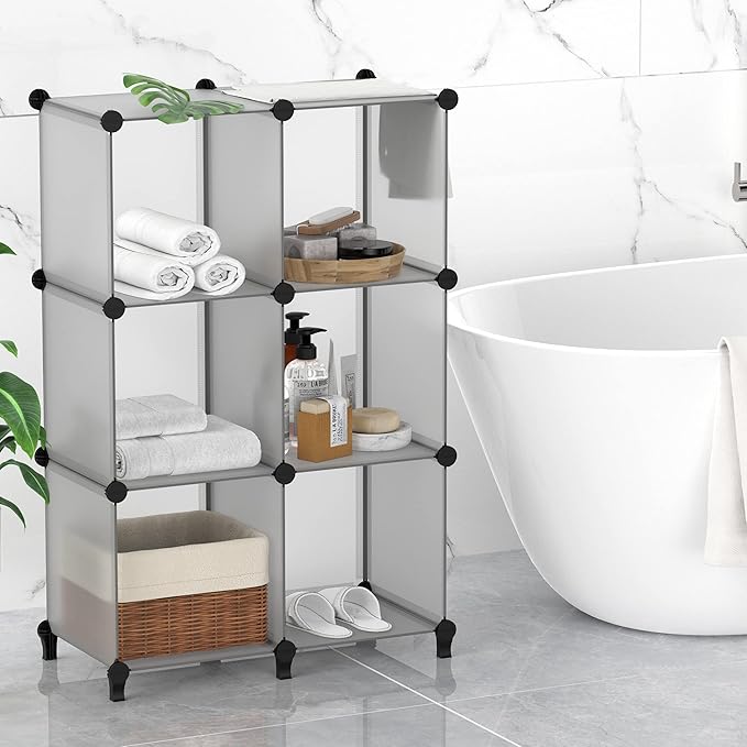 6 Light Grey Cube Storage Organizer, Modular Storage Shelf with Hammer
