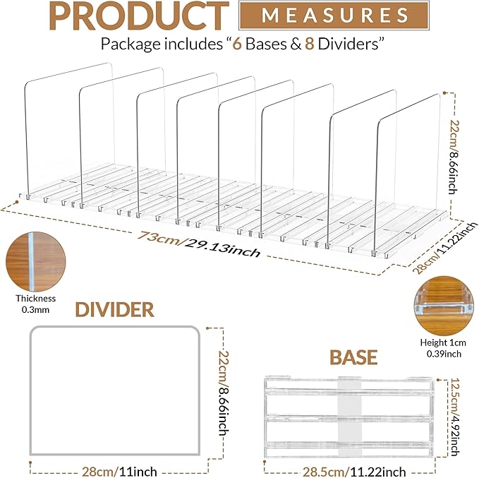 Adjustable Bag & Purse Organizer for Closet | Clear Shelf Dividers for Closet Organization, Vertical Handbag Separator for Sweater, Shirts & Clutches, Perfect for Bedroom, Living Room, Home