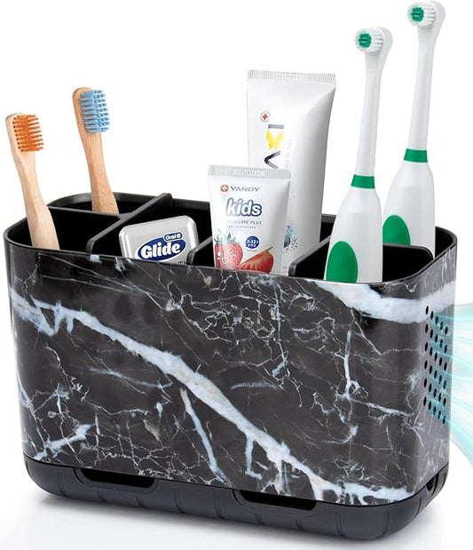 Black Toothbrush Holder for Bathroom Toothpaste Organizer Countertop
