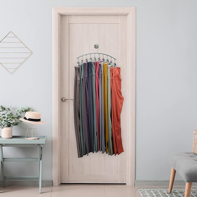 Volnamal Legging Organizer for Closet, Metal Yoga Pants Hanger w/Rubber Coated 4 Pack w/10 Clips Hold 40 Leggings, Hangers Space Saving Hanging for Closet Organizers and Storage-Gray