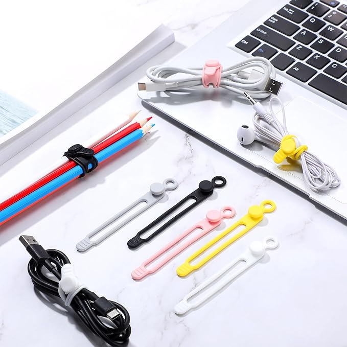 Nuanchu 40 Pcs Silicone Cable Ties Reusable Holder Adjustable Straps Multipurpose Charging Cable Organizer for Fastening Charging Cords Wires(4.17 Inch,Assorted Color)