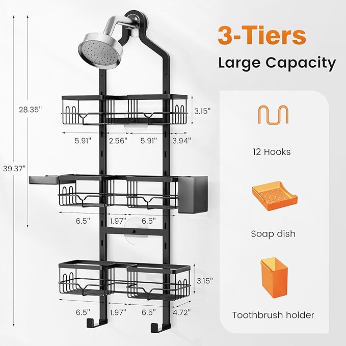 Shower Caddy Hanging Organizer, 3 Tier Adjustable Bathroom Shelves