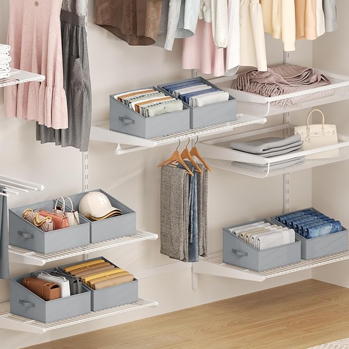 DIMJ Closet Storage Bins 8 Pack - Fabric Trapezoid Closet Organizer Bin, Foldable Storage Baskets for Shelves, Closet Shelf Organizer, Clothing Storage Box for Toys, Books, Towel, Clothes