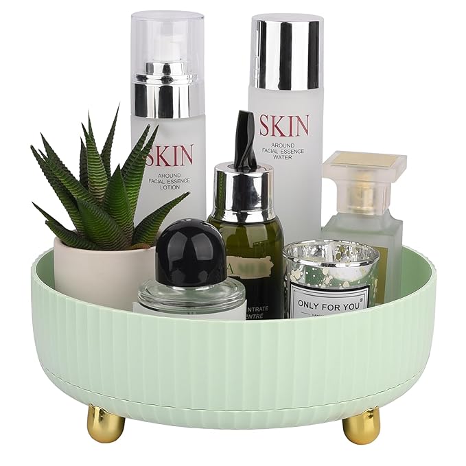 Anyoifax Makeup Perfume Organizer Tray 360 Degree Rotating Lazy Susan Skincare Lotion Organizer Spinning Cosmetics Storage for Dresser, Vanity, Bathroom Countertop, Small Light Green