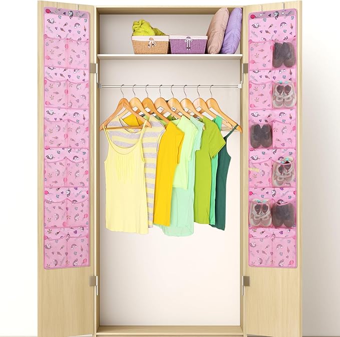 2 Pcs Kids over The Door Shoe Organizer 24 Pockets Unicorn Baby Water Bottle