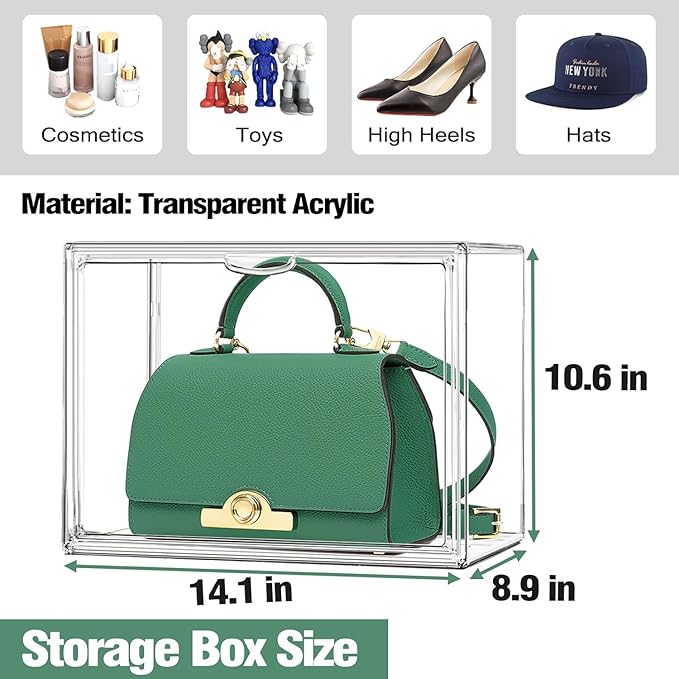 Clear Shoe Boxes Stackable, 10.6'' Tall Sneaker Storage Boxes for High Top Shoes, Magnetic Side Door Shoe Organizer Clear Plastic Shoe Containers for Closet Display, 1 Pack