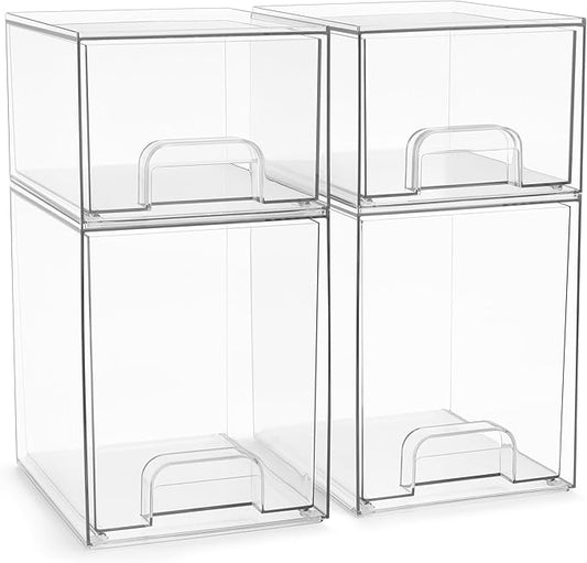 Acrylic Storage Containers, 4 Pack, 7.6’’ and 4.4’’ Tall