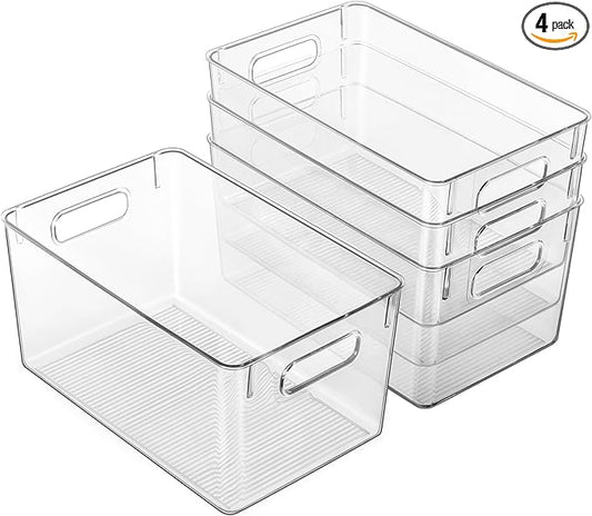 Hudgan 4 Packs Refrigerator Organizers and Storage , 4 Large Storage Containers for Pantry Organizers, Home Edit, Kitchen Cabinet, Refrigerator, Under Sink Organization, Bathroom, Office