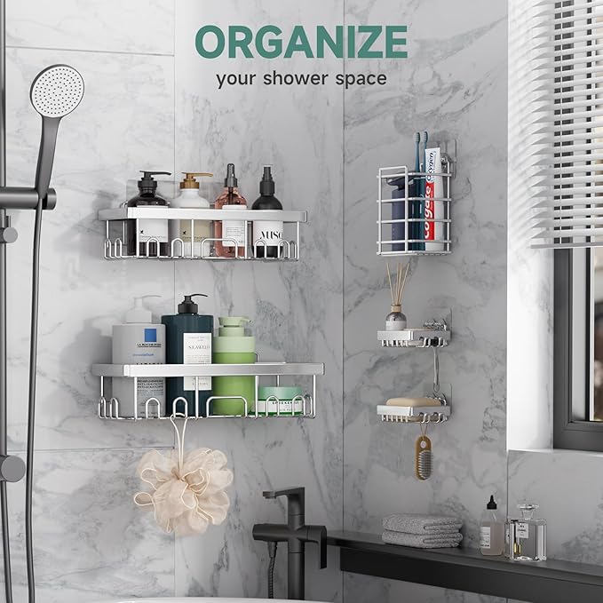 Adhesive Shower Caddy 5-Pack, Heavy Weight Bearing