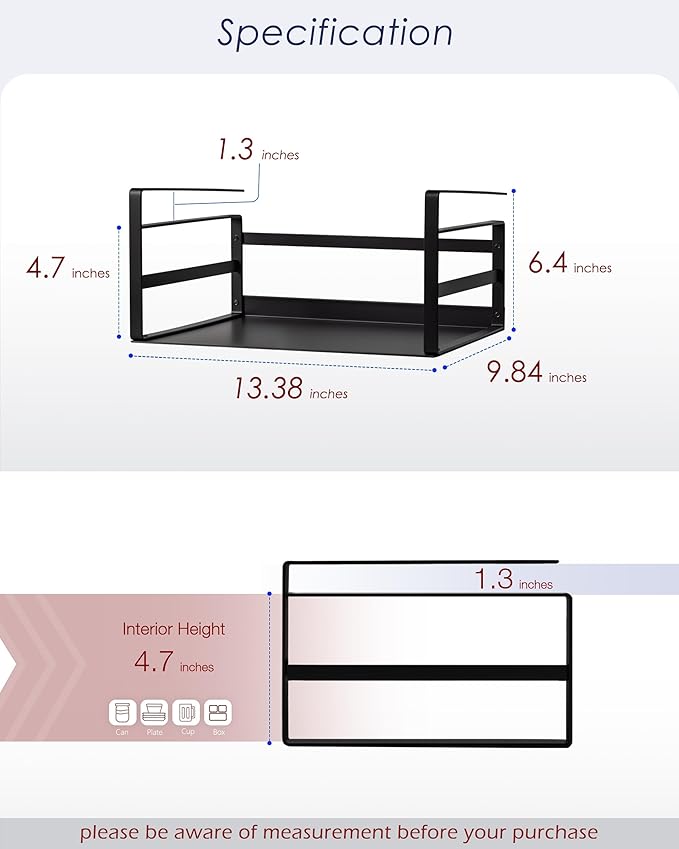 Nxconsu 2 Pack Heavy Duty Under Cabinet Organizer, Slide-Under Shelf Basket Storage with Solid Metal Bottom, Hanging Pantry Shelf for Kitchen Cupboard Bookshelf Closet, Holds 30 lbs, Black, 13.38"