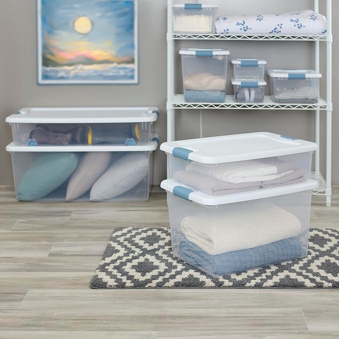 Sterilite 36-Pack Latching Box, Under Bed Storage Bins with Lids, Clear Plastic, 15 Quart - Heavy-Duty Organizing Containers for Closet, Bathroom, and Office