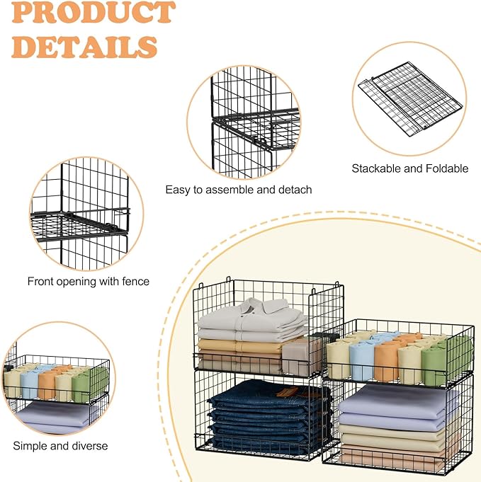 4 Tier Stackable Closet Organizers and Storage Shelves