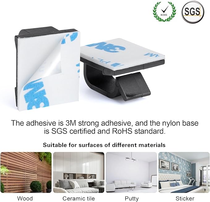 XHF 5/8” Adhesive Cable Wire Clips Black 60PCS, Cable Staples Outdoor Cable Management Wire Organizer Cord Holder for Under Desk, Car, Wall, TV PC Ethernet Cable