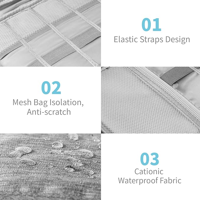 Lcsmaokin Electronics Organizer Travel Case,Electronic Accessories Storage Bag,Portable Waterproof Cable Organizer Bag,with 5 Cable Ties，for Travel,Work-Grey