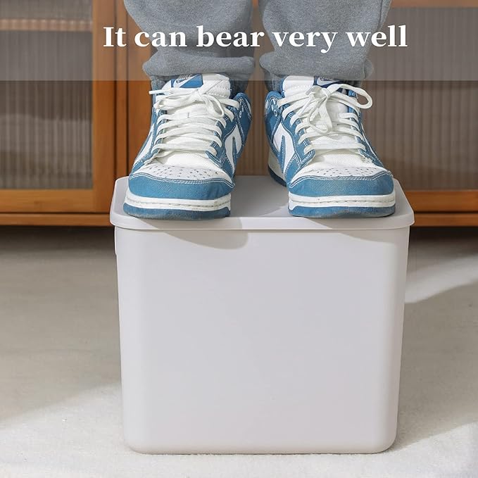 Yishyfier Plastic Storage Baskets With Lid Organizing Container Lidded Knit Storage Organizer Bins for Shelves Drawers Desktop Closet Playroom Classroom Office (4L, Light grey)