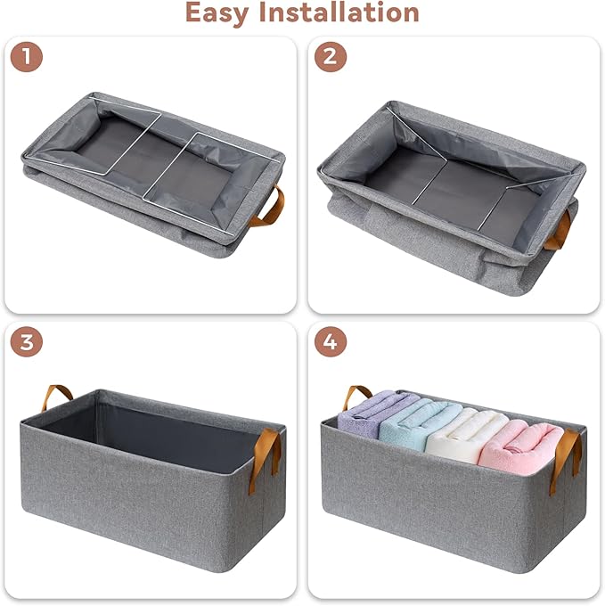 SNWDN 4 Pack Closet Cloth Storage Bins for Shelves,Medium Storage Baskets for Shelves, Fabric Bins for Closet organization with Handles（ Gray 15''L x 10''W x 8''H）