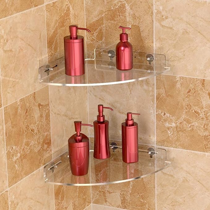 Vdomus Set of 2 Shower Caddy Bathroom Shelves No-Drill Shower Organizer - Floating Adhesive Acrylic Storage for Tile Walls - Sleek and Durable Bathroom Organizers and Storage (Pack of 2)