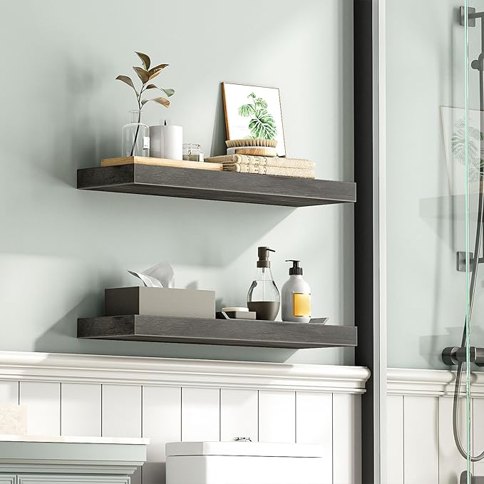 Floating Shelves for Wall, Wall Mounted Shelf Set of 2, Charcoal Gray BC60BJ01