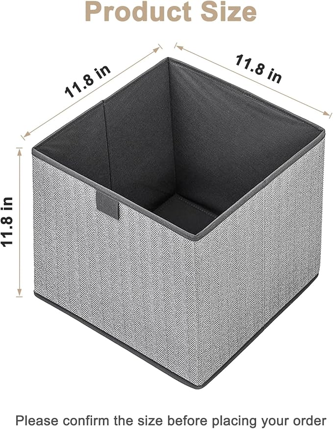 Storage Baskets, 11.8-Inch Woven Fabric Bins, Storage Cubes with Reinforced Handles, Organizer Bins for Closet Shelves, Foldable, for Toys, Clothes (3PCS/Grey-11.8*11.8*11.8inch)