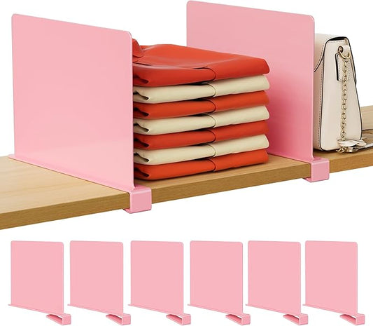 6 Pack Closet Organizers and Storage, Pink Shelf Dividers